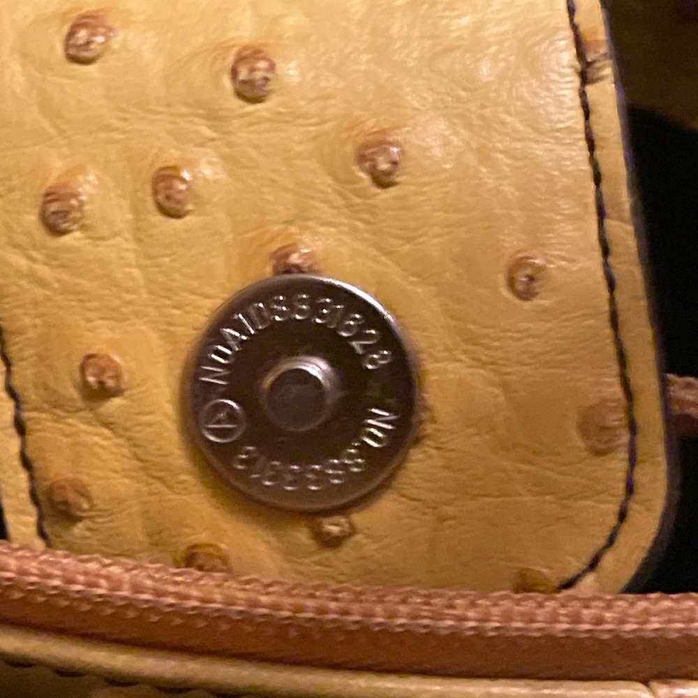 Merona Genuine Ostrich Leather Tote Bag Yellow Mustard Shoulder Bag - Picture 12 of 16